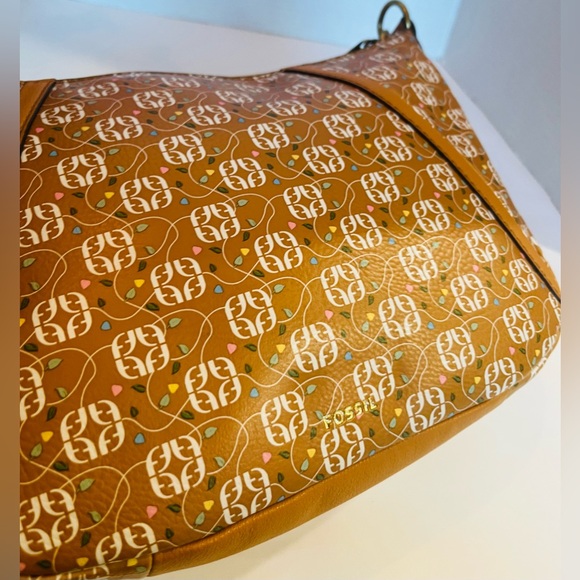 FOSSIL Top Handle SKYLER Signature Crossbody Bag Saddle/Tan Brass Hardware - Picture 4 of 16